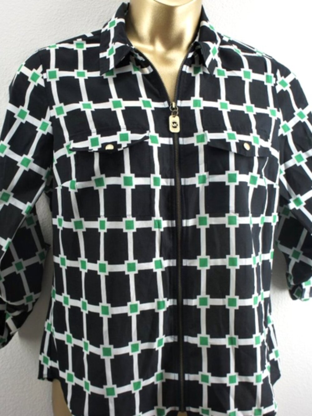 Michael Kors Checkered Zip Blouse size L
